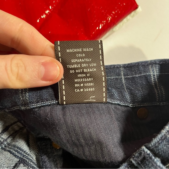 7 For All Mankind Edie Flood Plaid Jeans Blue Size 31 Denim Plaid Cropped - Picture 12 of 12
